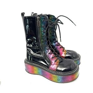 Demonia Black and Rainbow Combat Boots